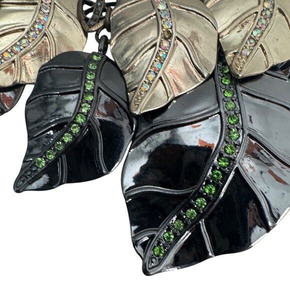 2/$25 Bicolor Leaf Statement Necklace With Multicolored Rhinestones - Picture 4 of 10